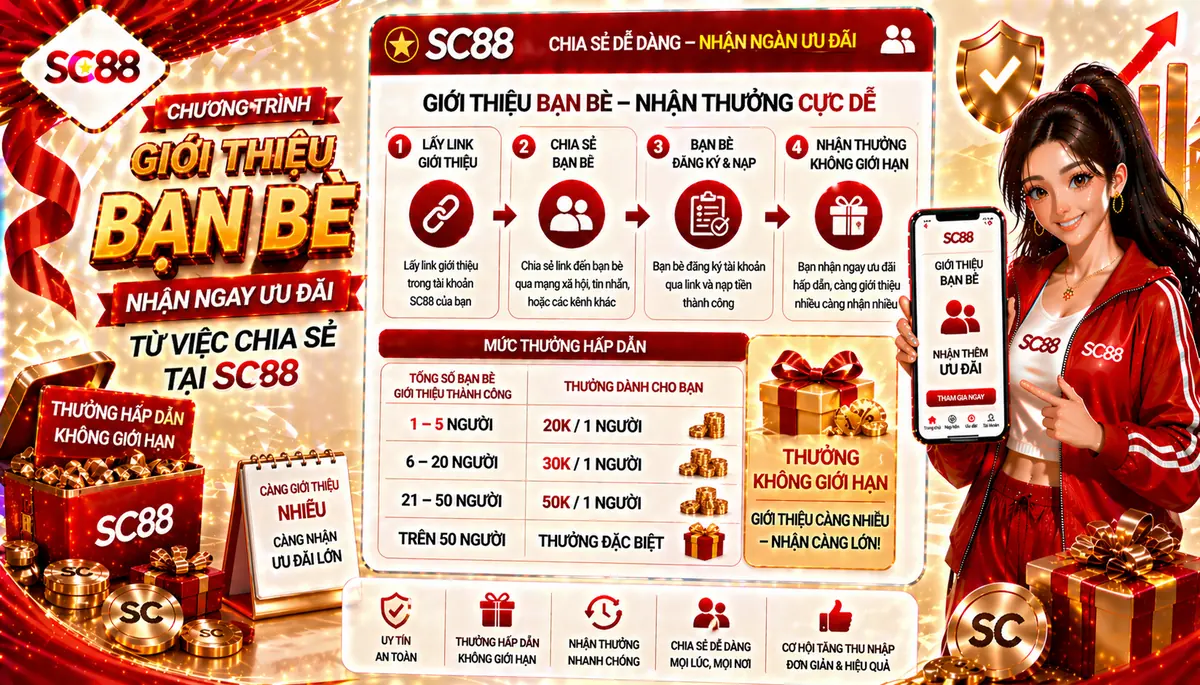 Chương trình giới thiệu bạn bè SC88 giúp người dùng nhận thêm ưu đãi từ việc chia sẻ