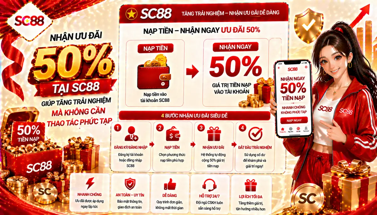 Nhận ưu đãi 50% tại SC88 giúp tăng trải nghiệm mà không cần thao tác phức tạp